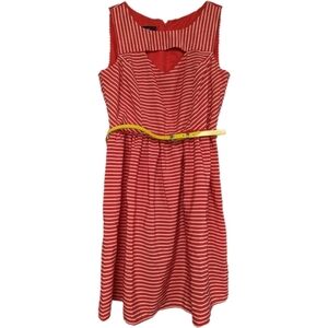 BCX Striped Sleeveless Cutout Belted Office Dress in Orange/ Cream - sz  5